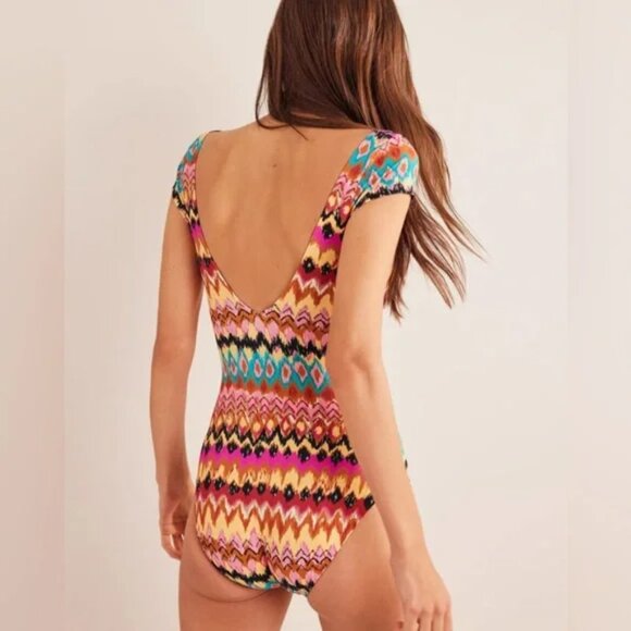 BODEN Cap Sleeve Tie Swimsuit Multi-Color Ikat 6 - Picture 4 of 16